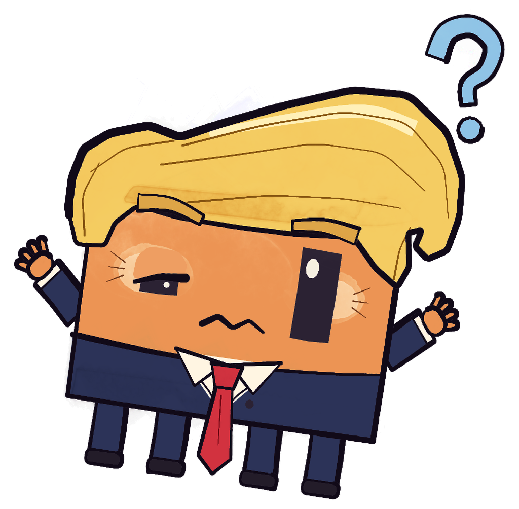 Donawld shrugging with one eye squinted and a big blue question mark over his hair